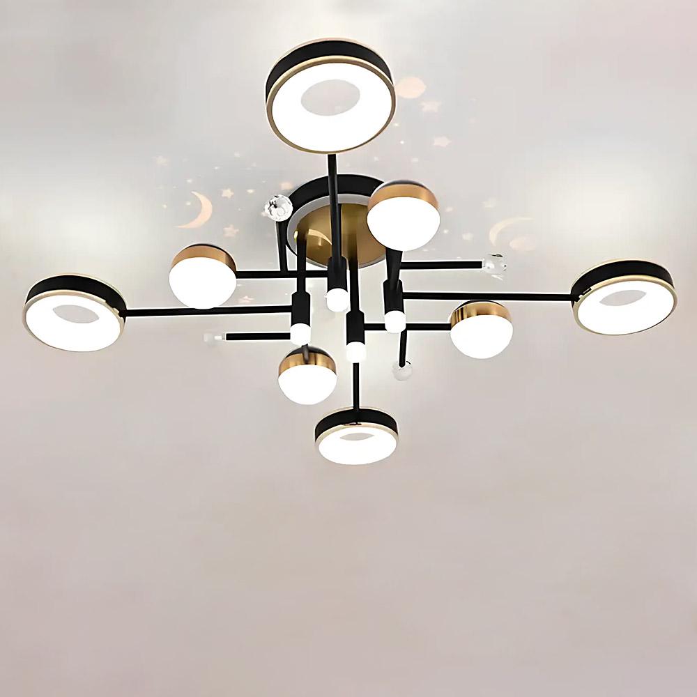 Люстра потолочная светодиодная Lighthouse SY-19496/4/4/4 BK/CP 84W/8W 960х200 мм Черный/Золотой