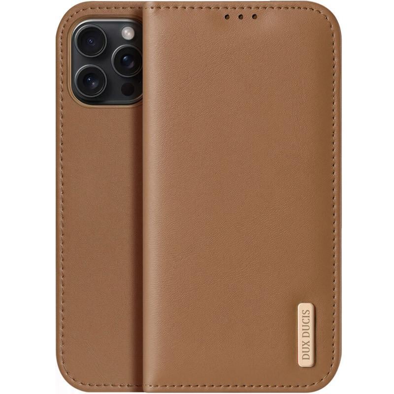 Противоударный Чехол-книжка кожаный Dux Ducis Hivo для Apple iPhone 16 Pro Max Brown