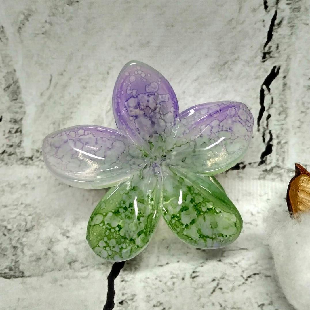 Крабик для волос Гавайский цветов градиент заколка зажим 8 см Зеленый с сиреневым (4718-6)