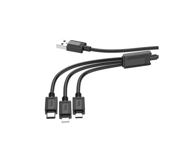 Кабель Data Hoco X74 3в1 USB to Lightning/Type-C/MicroUSB Black - фото 2