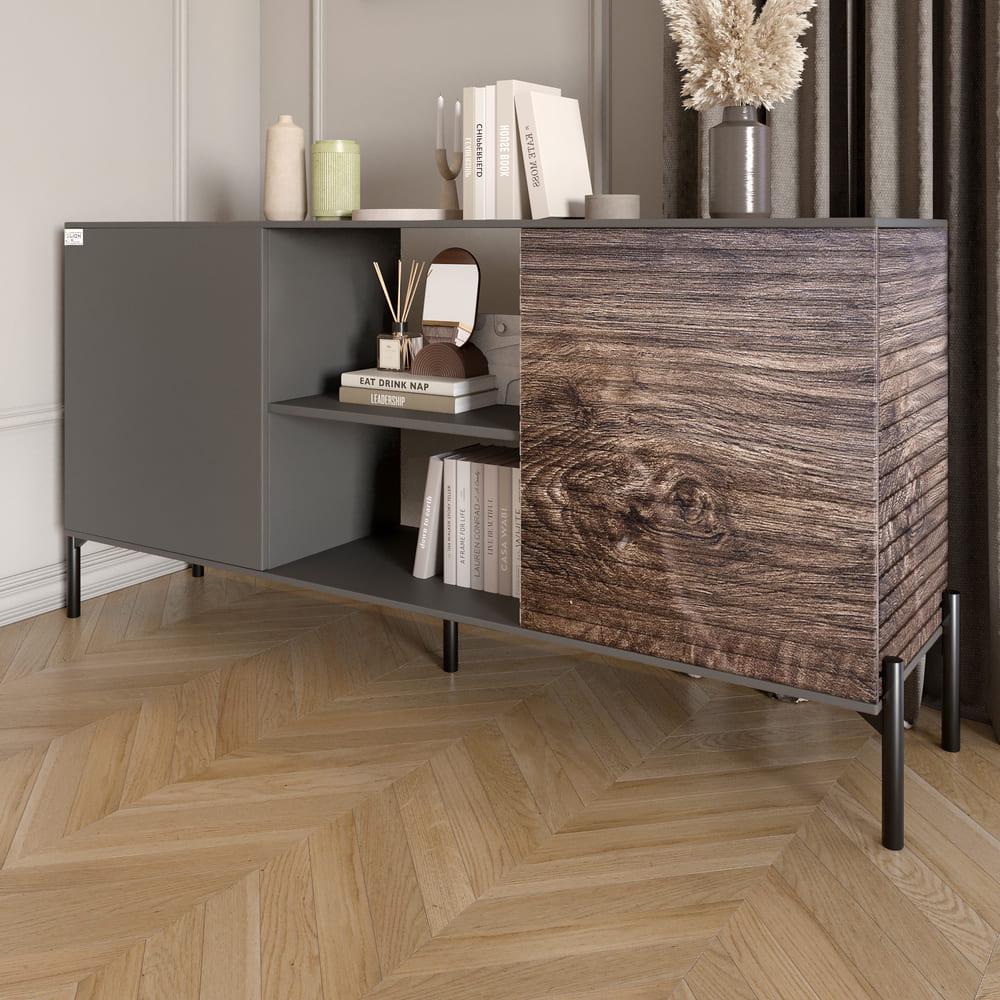 Комод відкритий Lion Грей на чорних металевих ніжках Антрацит/Дерево (000-000-2164) - фото 1 Комод відкритий Lion Грей на чорних металевих ніжках Антрацит/Дерево (000-000-2164) - фото 1