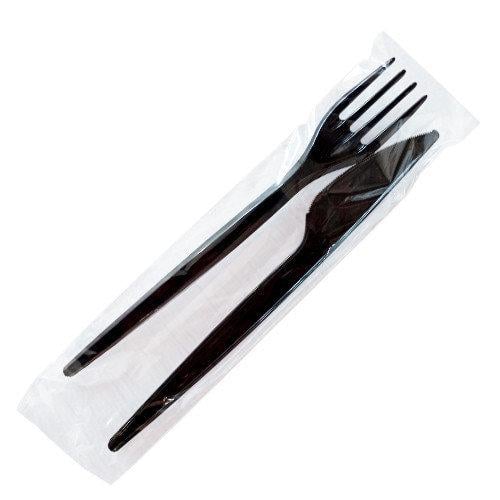 Набір одноразовий дорожній виделка і ніж Чорний (4070)