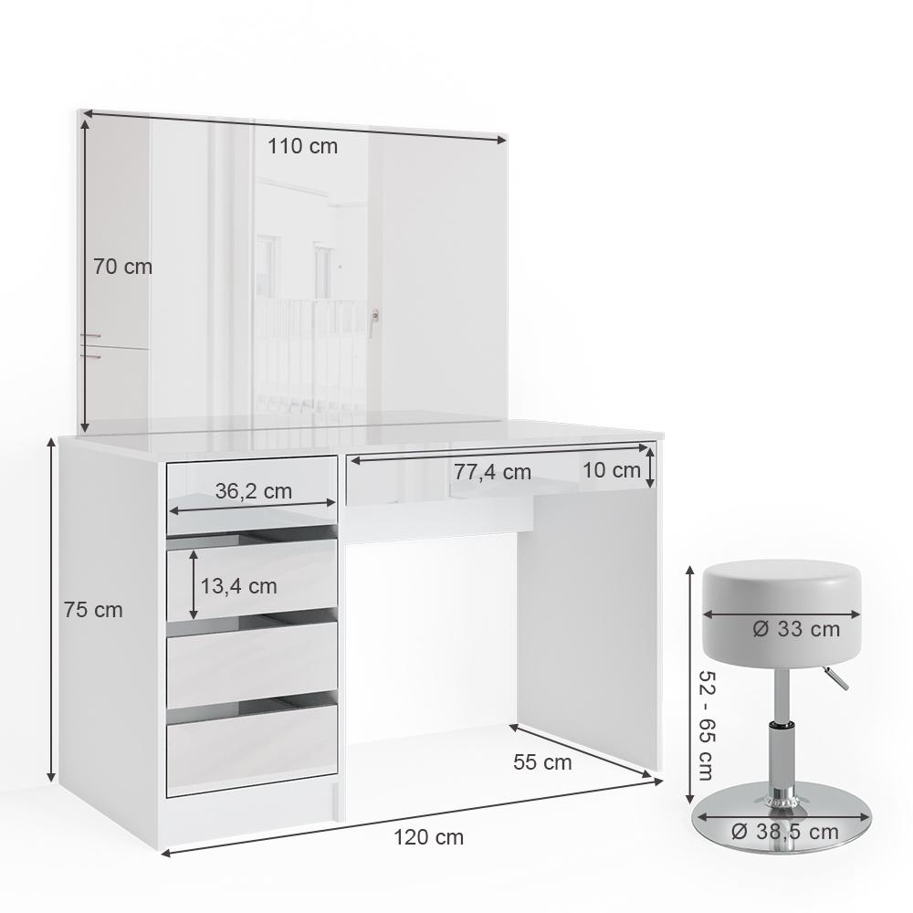 Туалетный стол Vicco Sherry со стулом Белый глянец - фото 3 Туалетный стол Vicco Sherry со стулом Белый глянец - фото 3