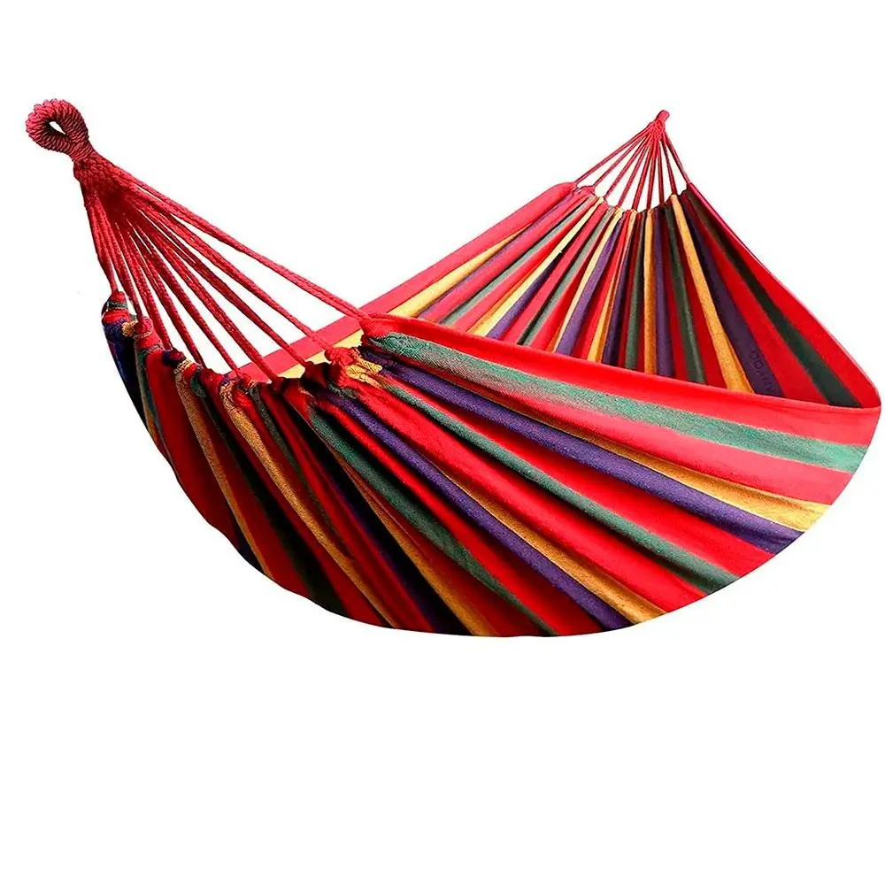 Гамак підвісний Kayfovo HR03 Мексиканський для туризму та дачі з чохлом та кріпленнями 200х80 см Червоний у смужку (29089)