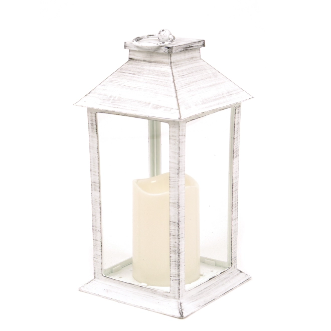 Свічник-ліхтар зі свічкою LED Біло-чорний (OR-PL6002-2)