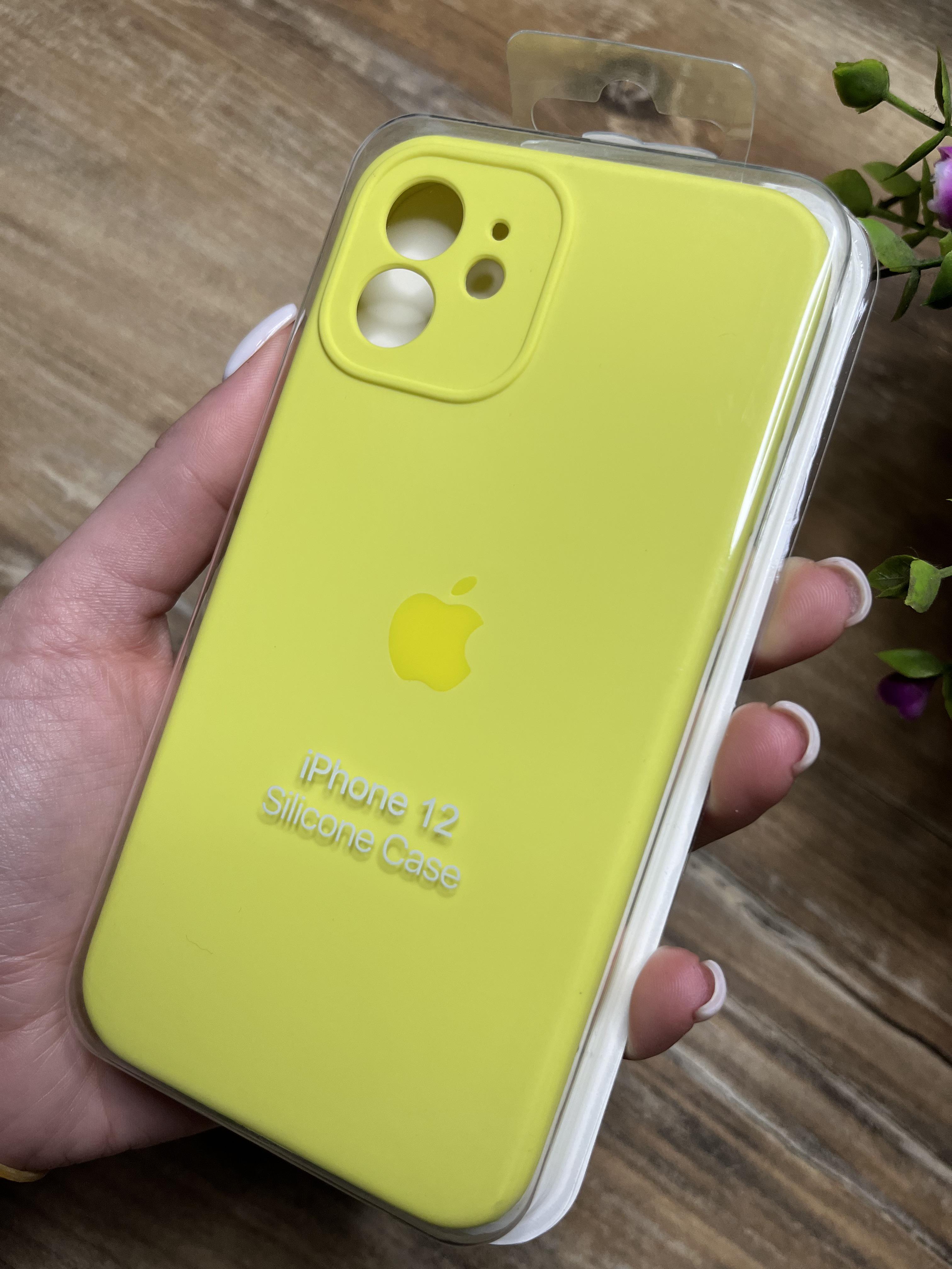 Чехол накладка на iPhone (Айфон) 12 квадратные борта silicone case full camera Apple