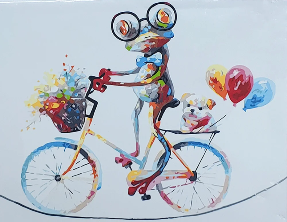 Картина по номерам Strateg Яркий лягушонок на велосипеде 40х50 см (GS078)