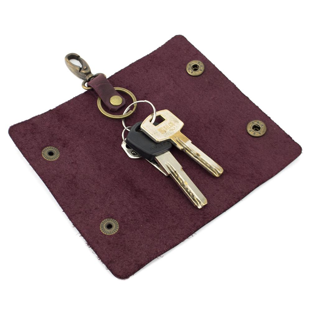 Ключница кожаная HandyCover HC0055 с карабином Бордовый - фото 2