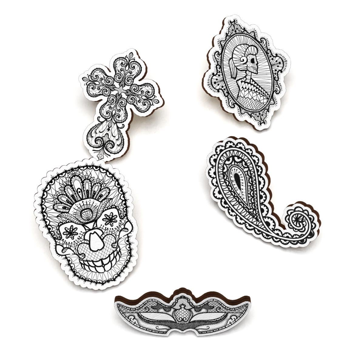 Набор значков Lex Altern Карнавальные маски бохо из дерева 5 шт.