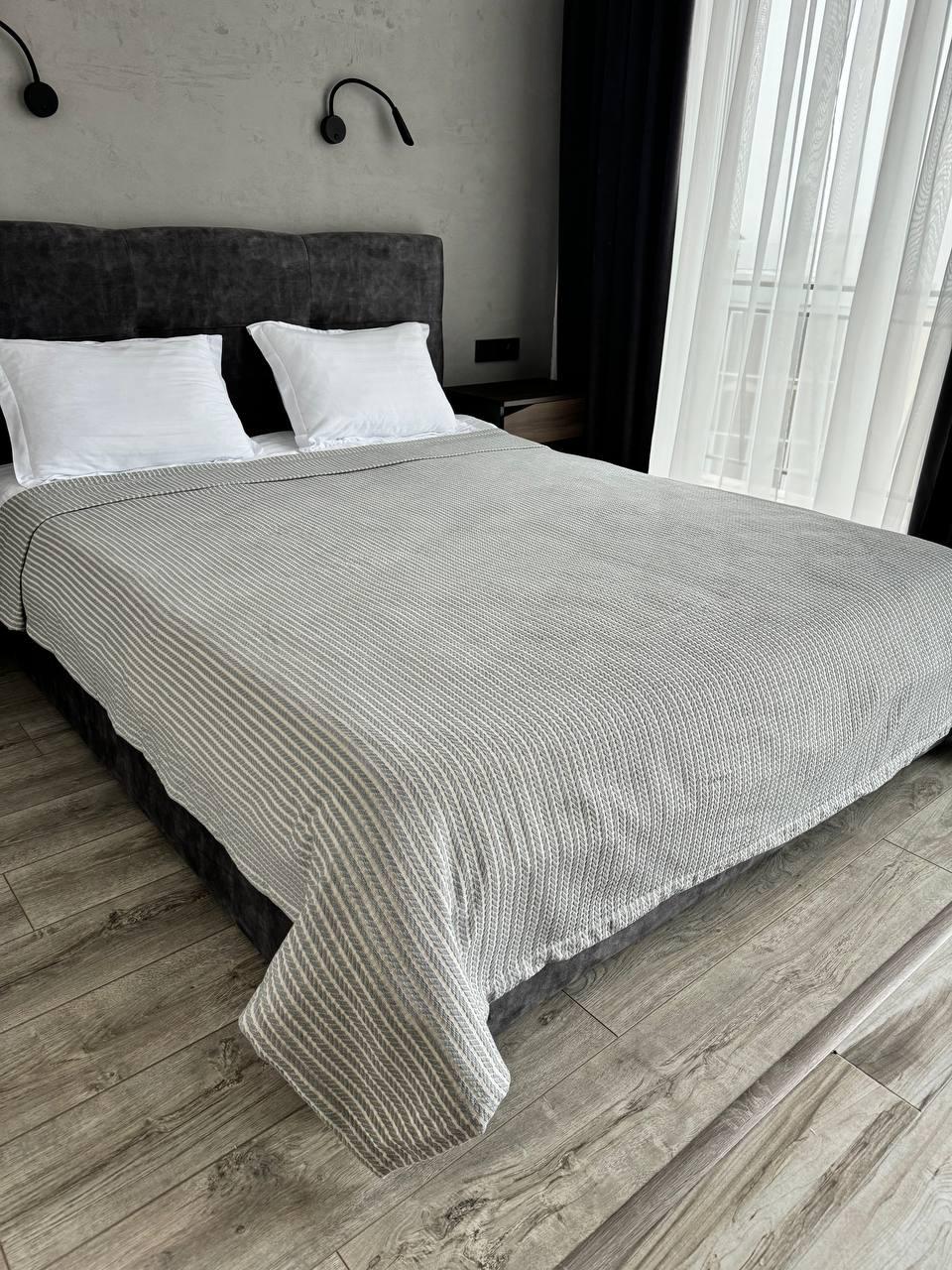 Плед хлопковый Косичка комбинированная 240x230 см Светло-серый (11812-F9-240x230cm) - фото 5