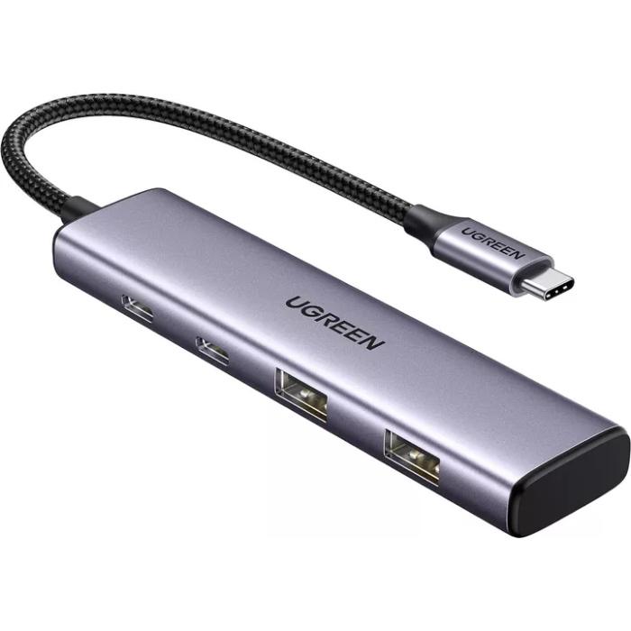 USB-хаб UGREEN CM473 USB 3.1 Type-C to 2хUSB USB 3.0 2хType-C 5Gpbs Grey (15395)