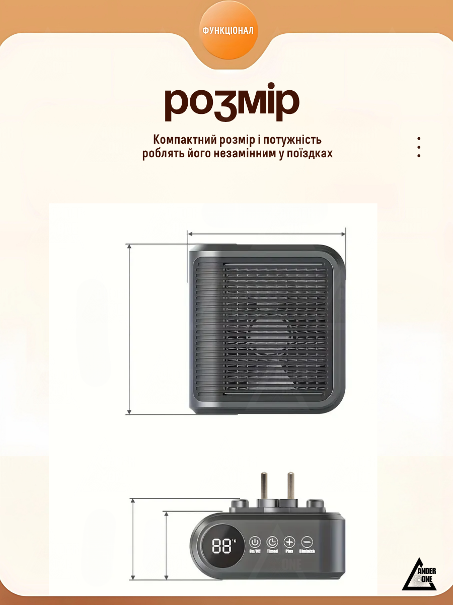 Тепловентилятор с таймером 800 Вт Серо-черный (3053128710) - фото 18