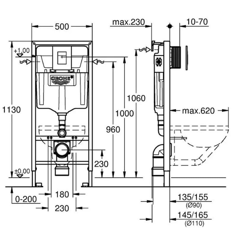 Инсталляция для подвесного унитаза Grohe Rapid SL 3в1 (38772001) - фото 3