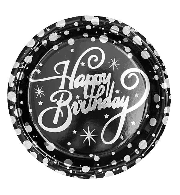 Одноразовые тарелки Happy Birthday Ø 18 см 10 шт. Черный с серебром (1353851)