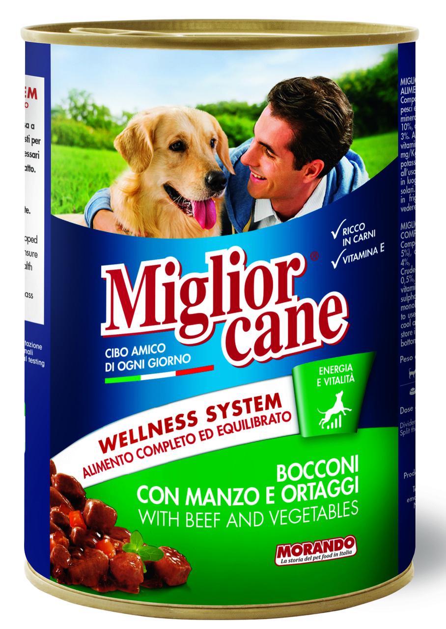 Корм вологий для дорослих собак Migliorcane шматочки з яловичиною та овочами 405 г (01121) Корм вологий для дорослих собак Migliorcane шматочки з яловичиною та овочами 405 г (01121)