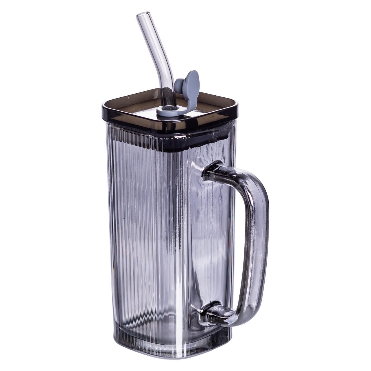 Кружка стеклянная с крышкой и трубочкой Light House LG-30145 GR 280 мл Серый