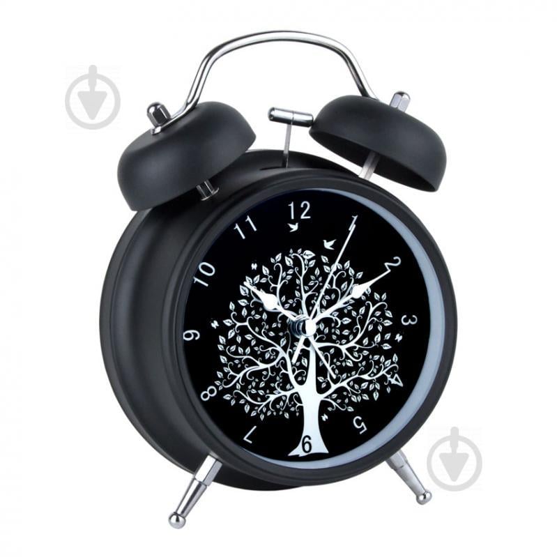 Часы настольные Clock с будильником Моен Дерево Тихий ход 16х11,7х5,5 см Чёрный Белый (16272)