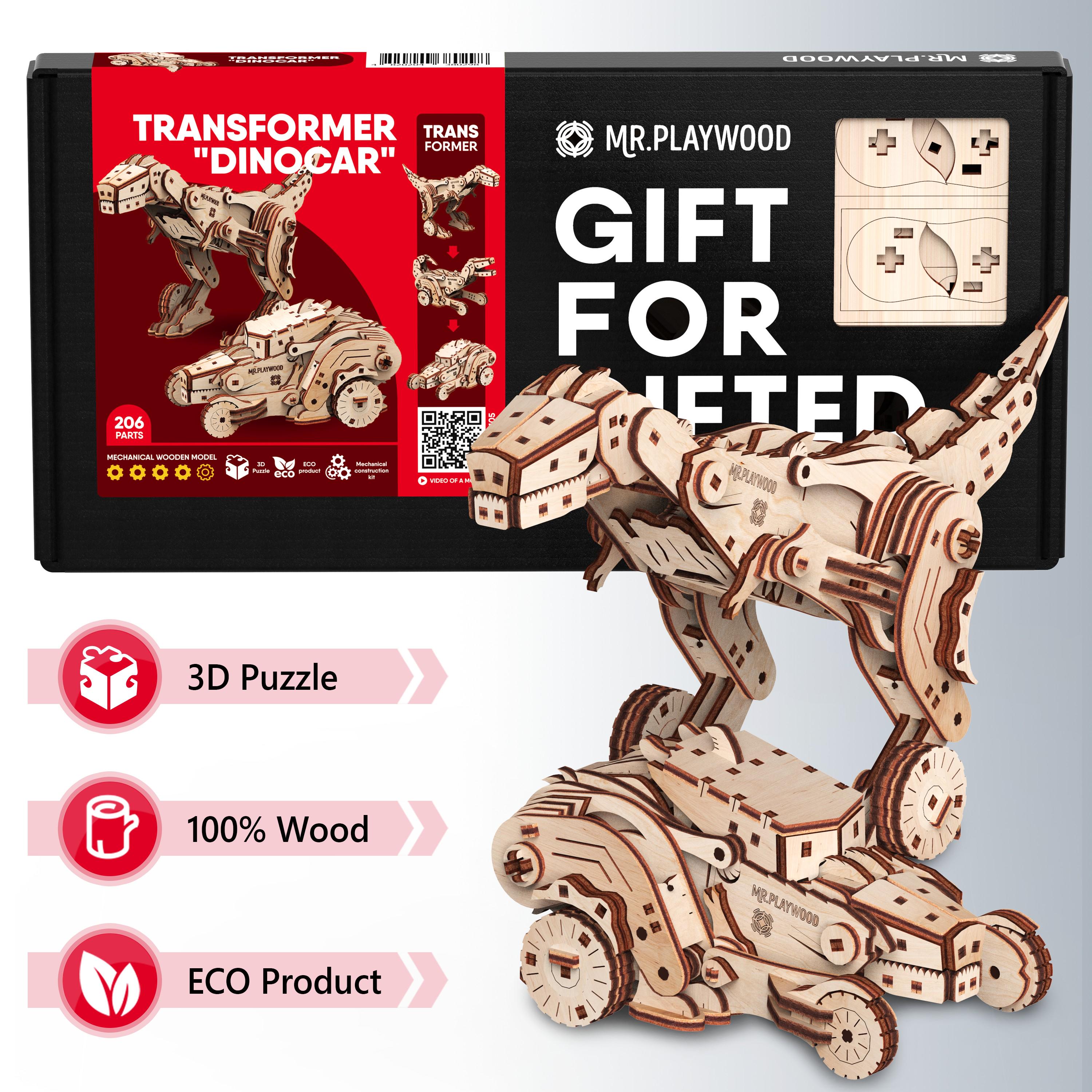 Конструктор дерев'яний Mr.Playwood Трансформер Динокар (10105) - фото 8 Конструктор дерев'яний Mr.Playwood Трансформер Динокар (10105) - фото 8