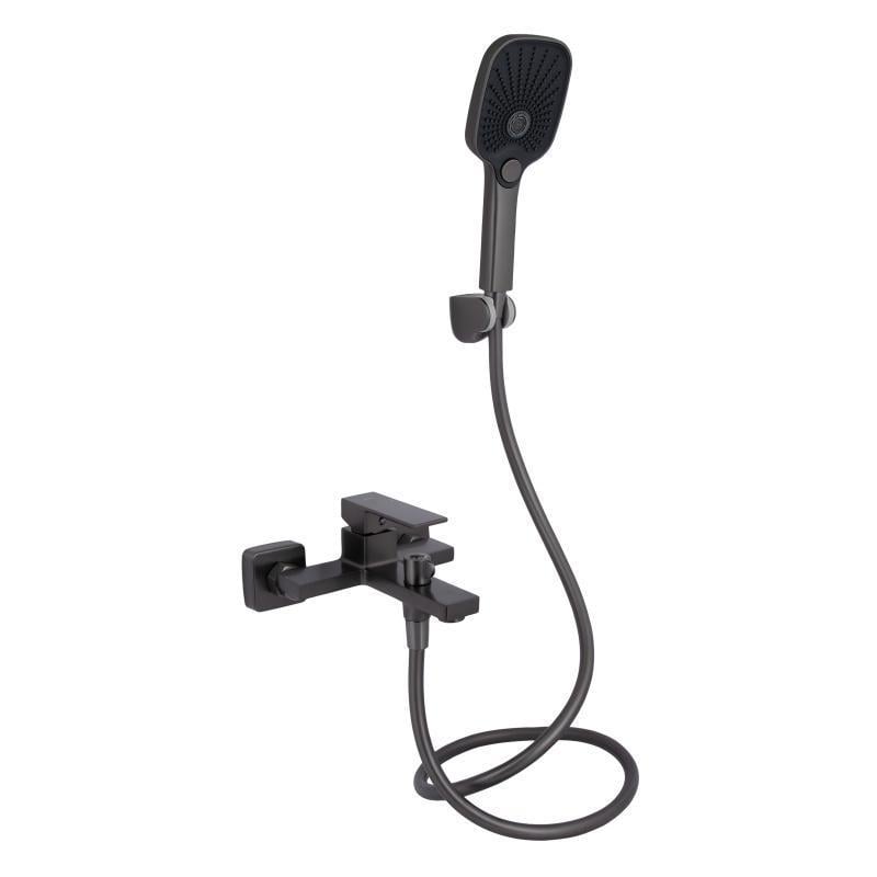 Смеситель для ванны с лейкой и шлангом Qtap Gemini QTGEM259GMB45684 Gunmetal Black (SD00051808)