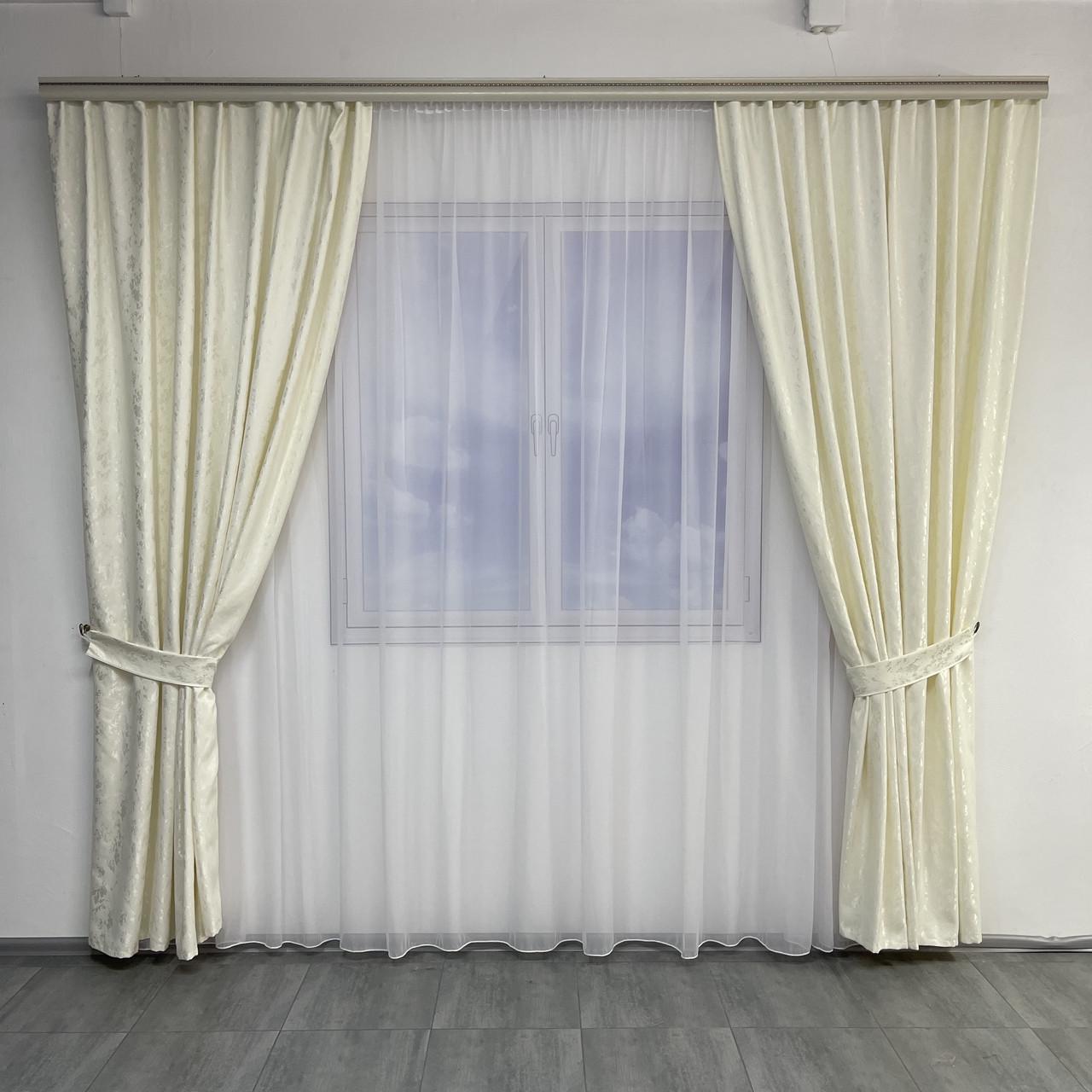 Шторы готовые Мраморные на тесьме с тюлем Молочный (SHTN-M19-17)