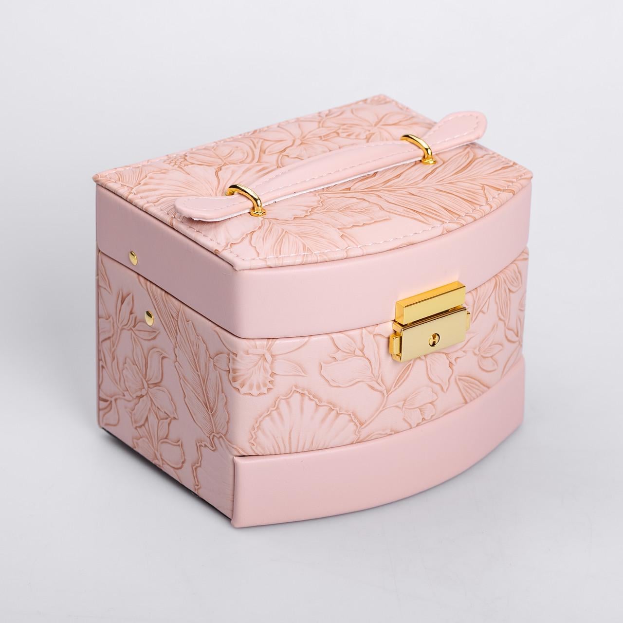 Шкатулка для украшений из эко кожи 3 яруса с замком Розовый (27968246)