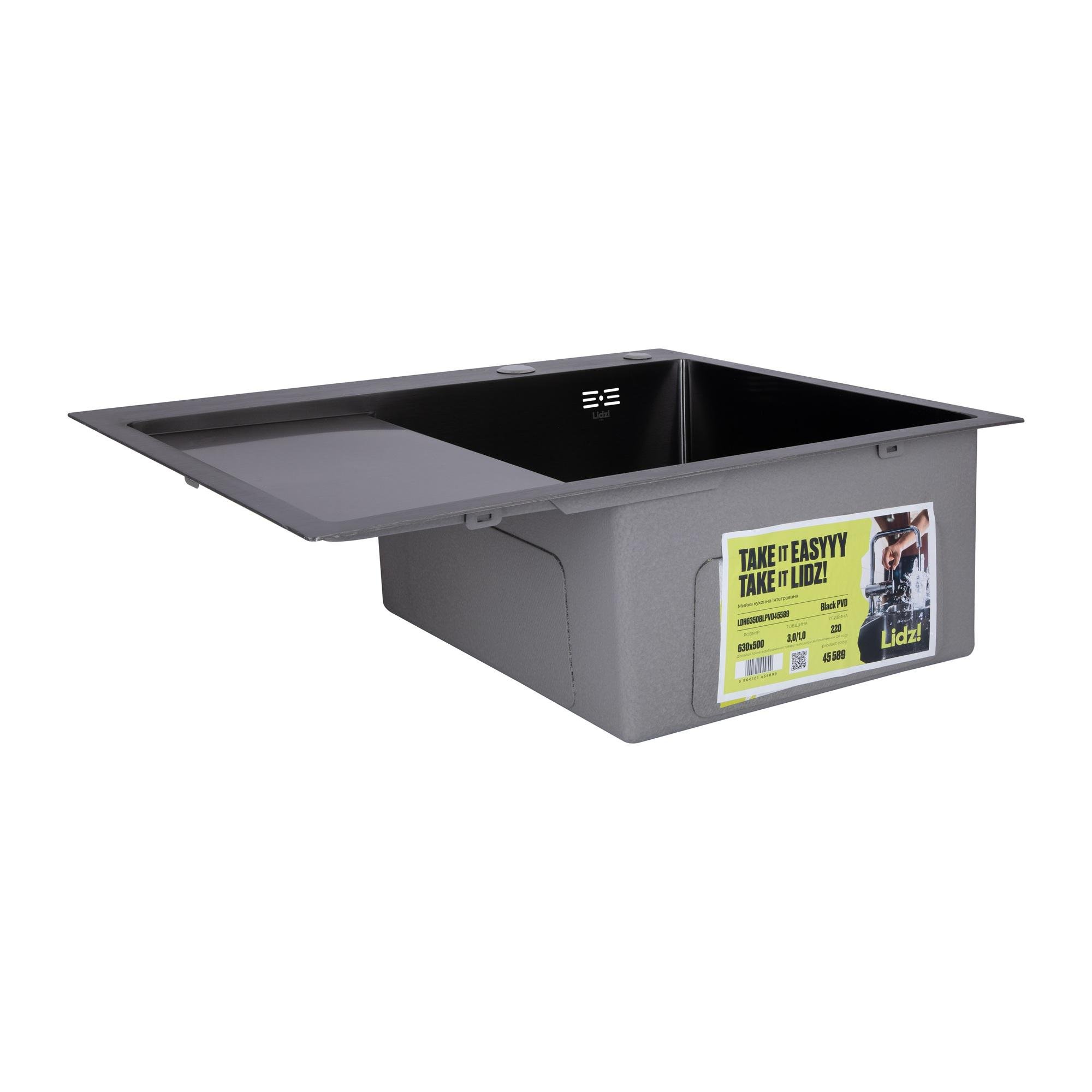 Мийка для кухні інтегрована Lidz Handmade H6350BL Brushed Black PVD крило ліворуч з дозатором 3/1 мм (31022580) - фото 2 Мийка для кухні інтегрована Lidz Handmade H6350BL Brushed Black PVD крило ліворуч з дозатором 3/1 мм (31022580) - фото 2
