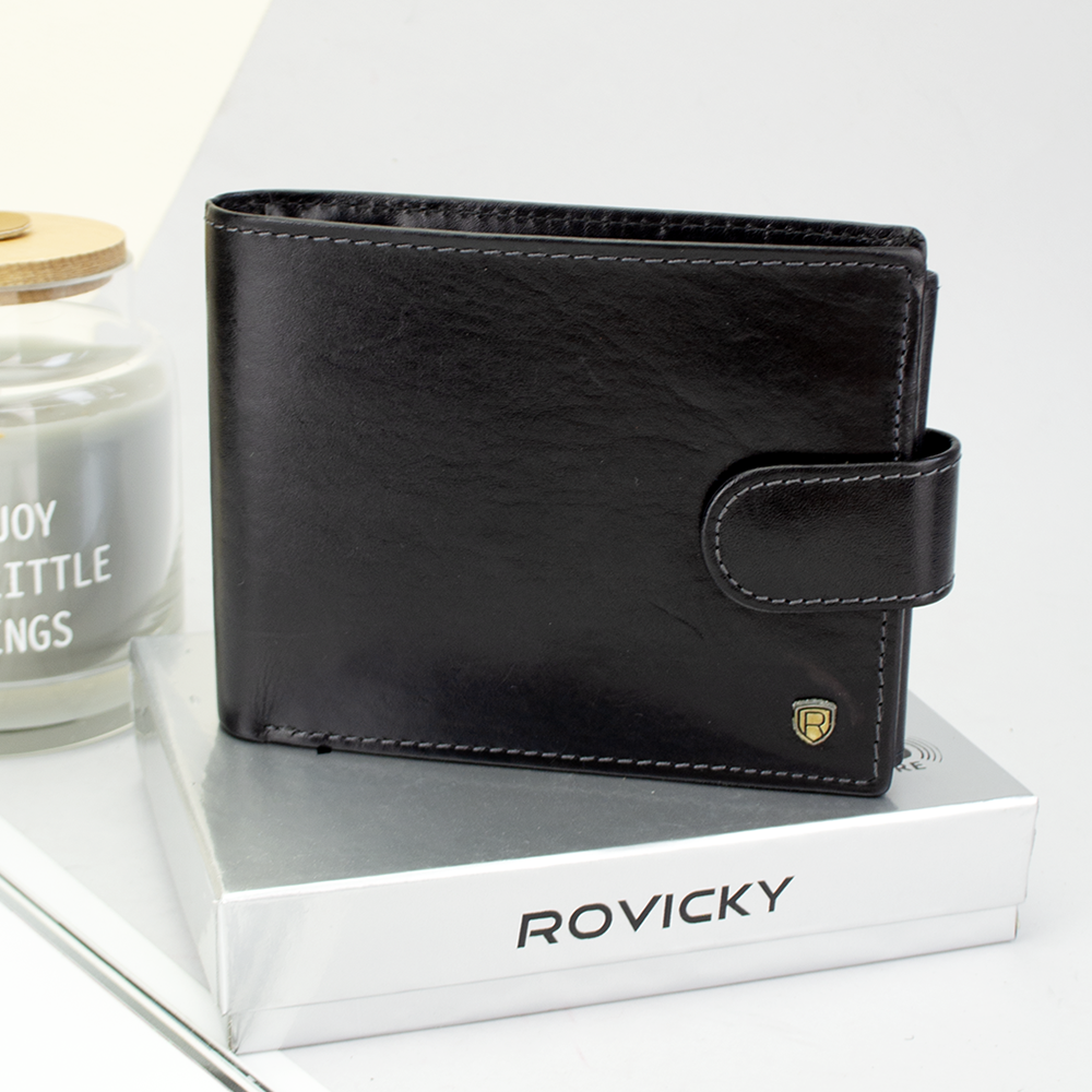 Портмоне мужское кожаное Rovicky N61L-RVT с евромонетницей Black