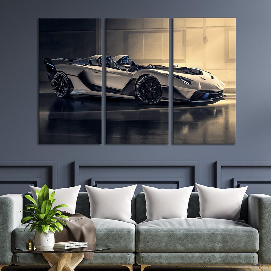Картина на холсте триптих Суперсовременный автомобиль Lamborghini SC20 128x81 см (1269-31)