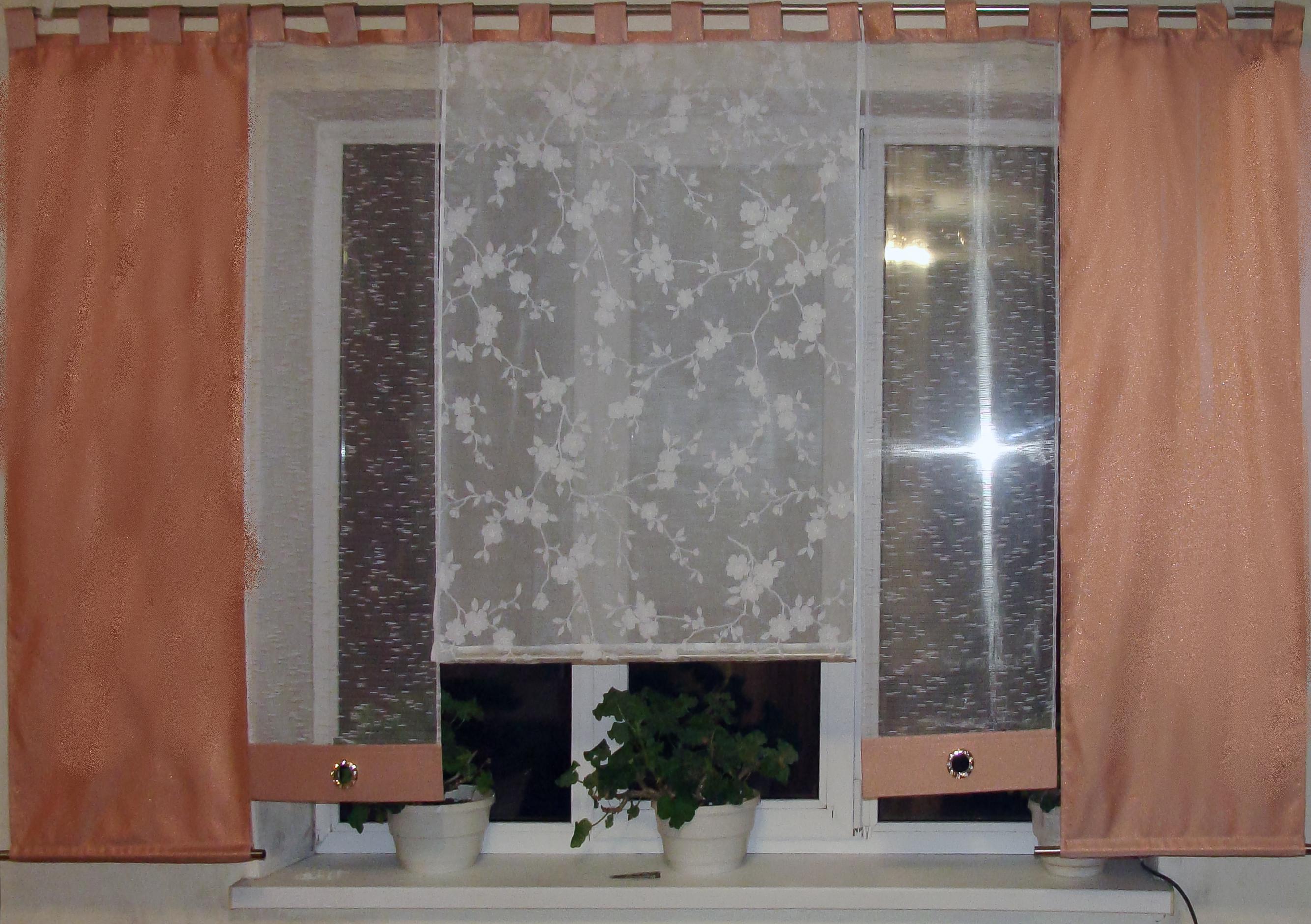 Комплект панельных занавесок на петлях Firanka Flowers карниз 200 см Розовый с молочным (70_9п)