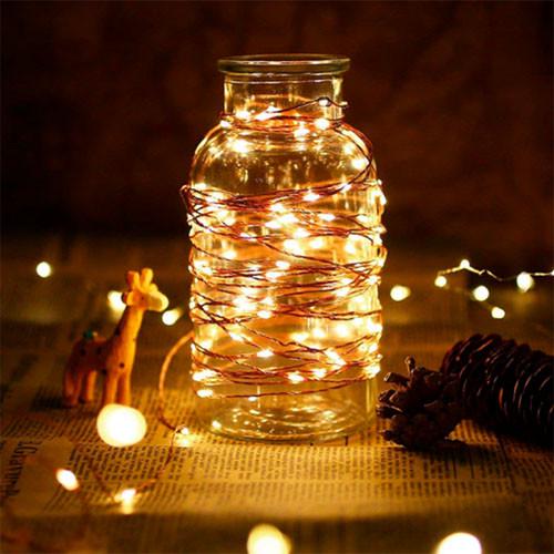 Гирлянда нить на батарейках Роса с пробкой 10LED тепло-белый свет - фото 2