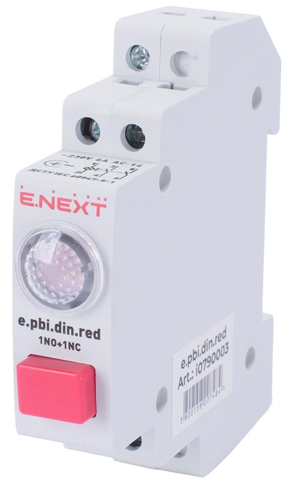 Кнопка на DIN-рейку E.NEXT e.pbi.din.red з індикатором Червоний (i0790003)