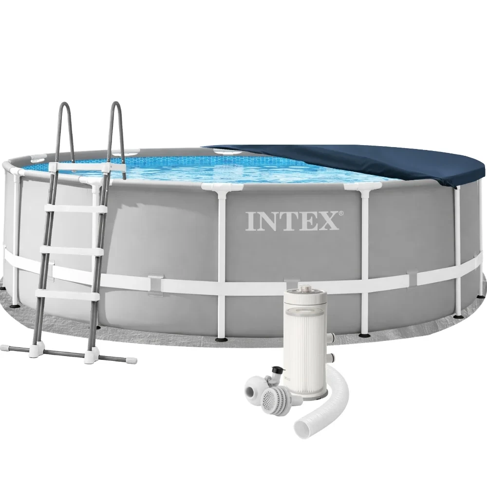 Бассейн каркасный круглый Intex Prism Frame 26726 457х122 см с картриджным фильтром/лестницей/тентом Серый (147-9-26726)