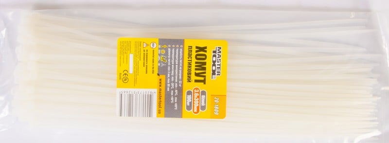 Хомут пластиковый MasterTool 3,6х300 мм 100 шт. Белый (20-1809)