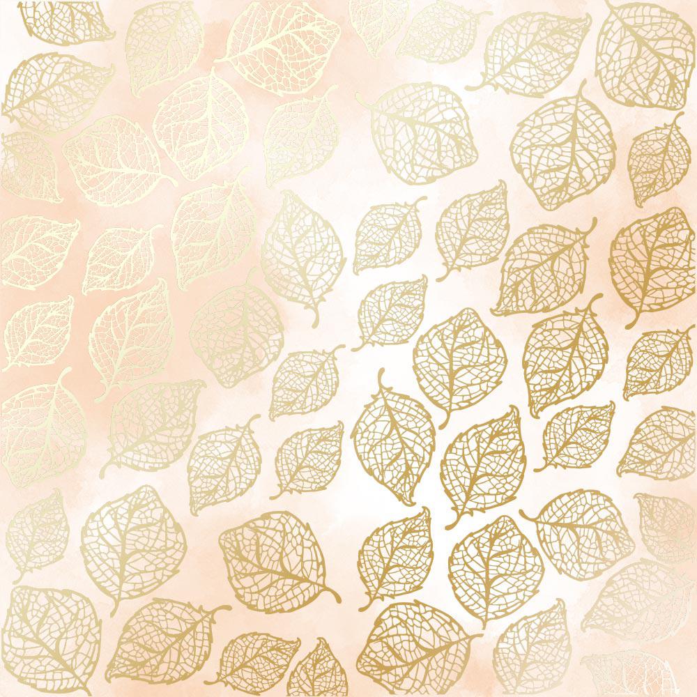 Лист паперу односторонній Golden Delicate Leaves з фольгуванням 30,5х30,5 см Beige/Watercolor