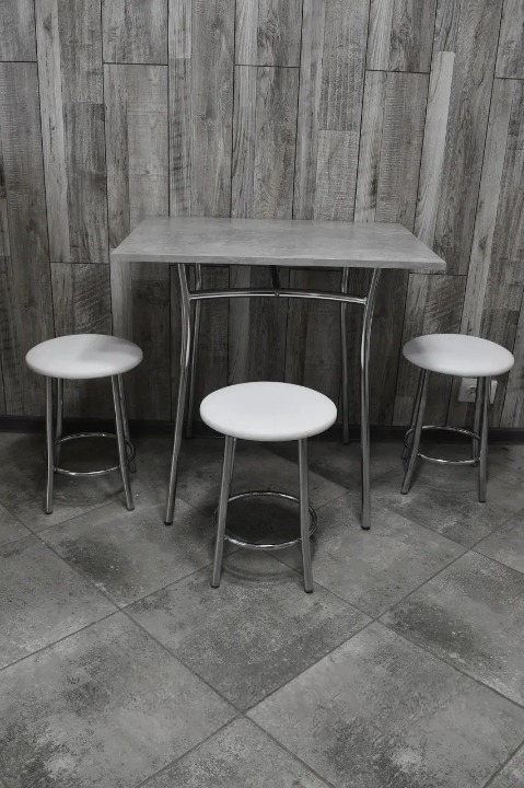 Кухонний комплект Teddy Тріо стіл/табурети 3 шт. в хром-корпусі 60х80х75 см Бетон/Білий (28374379)