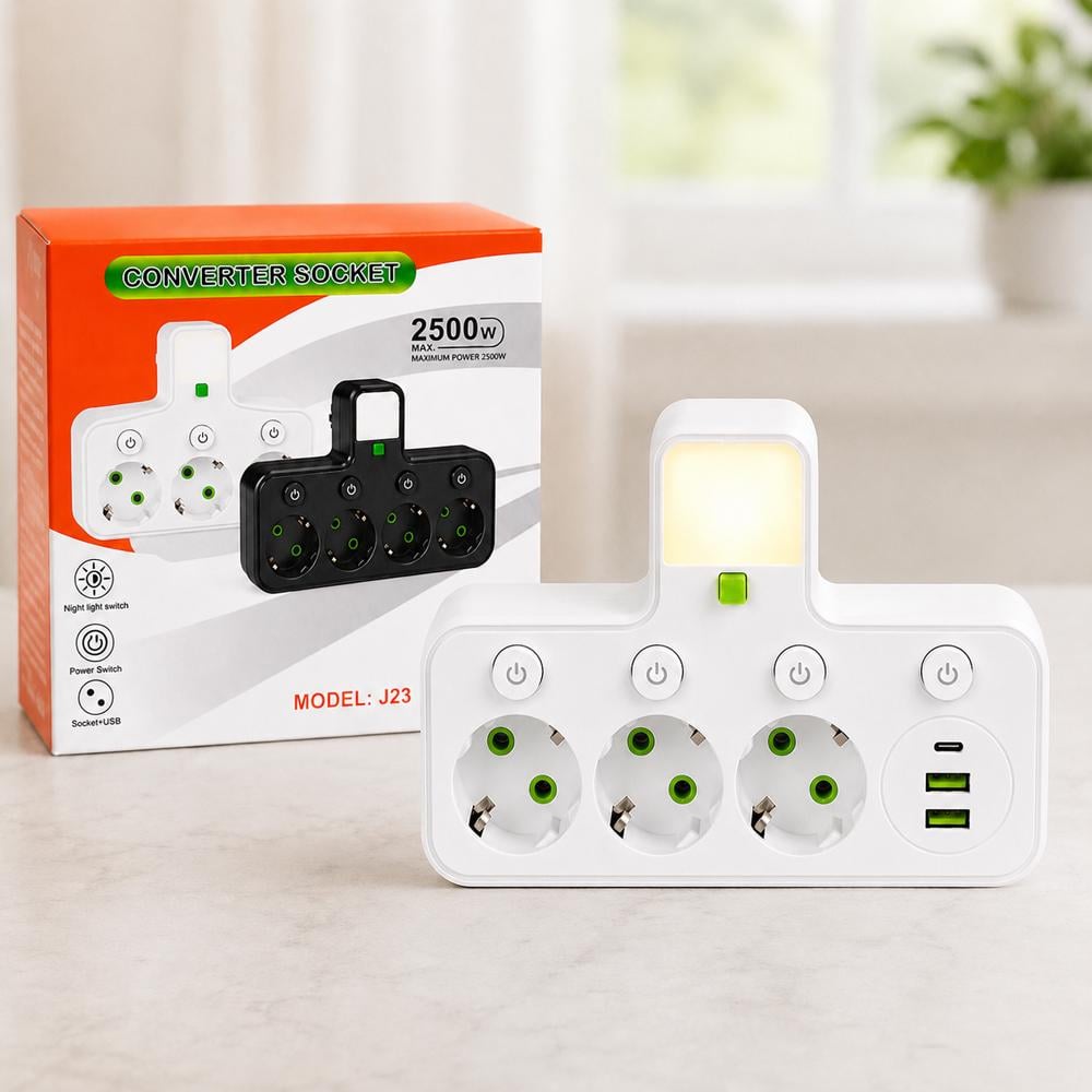 Трійник у розетку на 3 розетки 2хUSB та 1 Type-C з кнопками Білий (37-125402) Трійник у розетку на 3 розетки 2хUSB та 1 Type-C з кнопками Білий (37-125402)