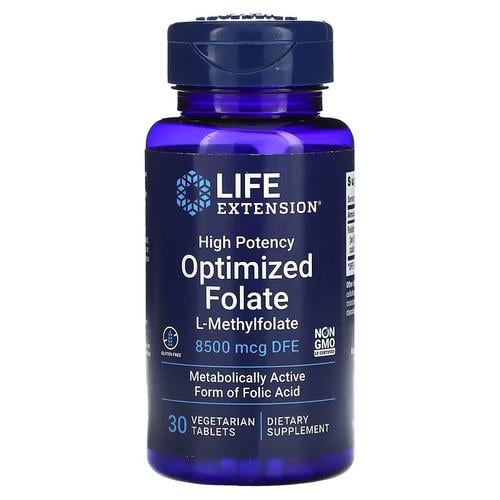 Фолиевая кислота B-9 Life Extension High Potency Optimized Folate 8,500 mcg DFE 30 табл. (LEX-19133)