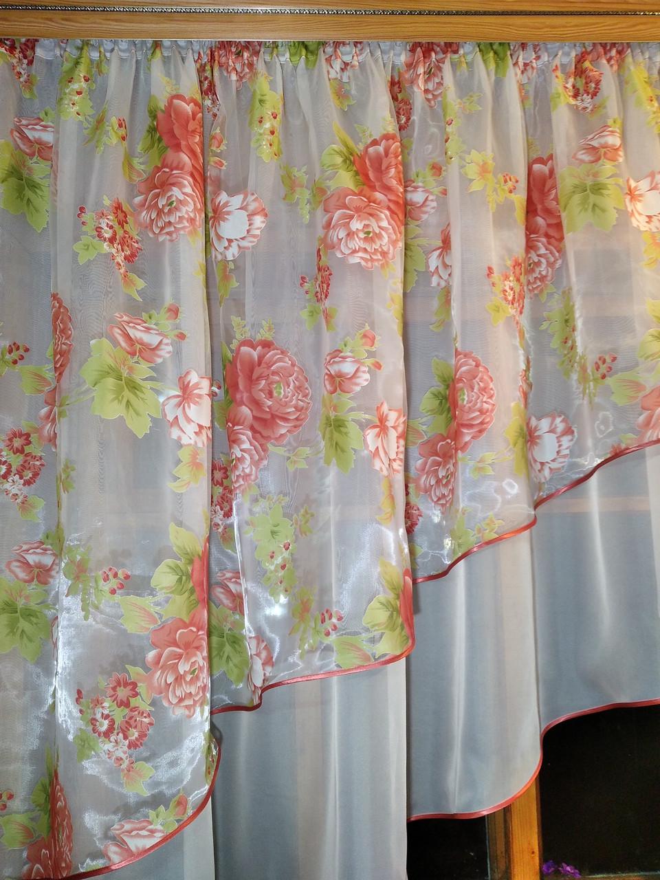 Тюль арка коротка готова Ніка ліва Білий/Півонія (1287755018) - фото 3 Тюль арка коротка готова Ніка ліва Білий/Півонія (1287755018) - фото 3