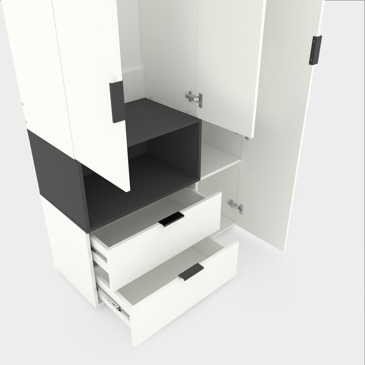 Шкаф Metkas Home A002L ЛДСП 1000x420x2300 мм Белый Снег/Антрацитовый - фото 3 Шкаф Metkas Home A002L ЛДСП 1000x420x2300 мм Белый Снег/Антрацитовый - фото 3