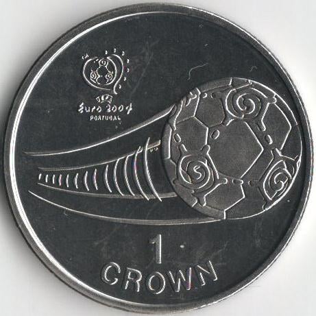 Коллекционная монета Остров Мэн 1 крона 2004 Чемпионат мира по футболу в Португалии в 2004 году UNC (KM#1237)