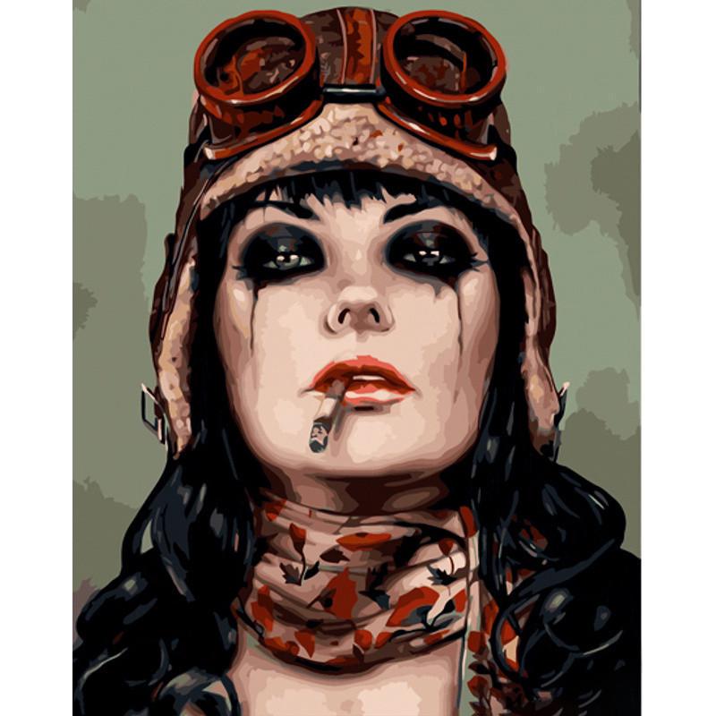 Картина по номерам Strateg Премиум Грубая летчица с лаком 40х50 см (GS1174)