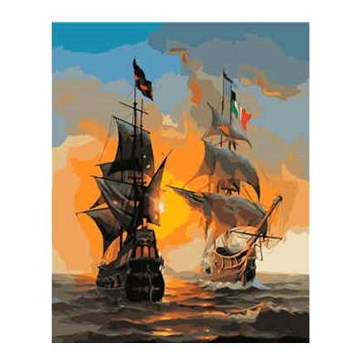 Набор для росписи по номерам Strateg Встреча кораблей на закате 40х50 см (VA-1625-mt)