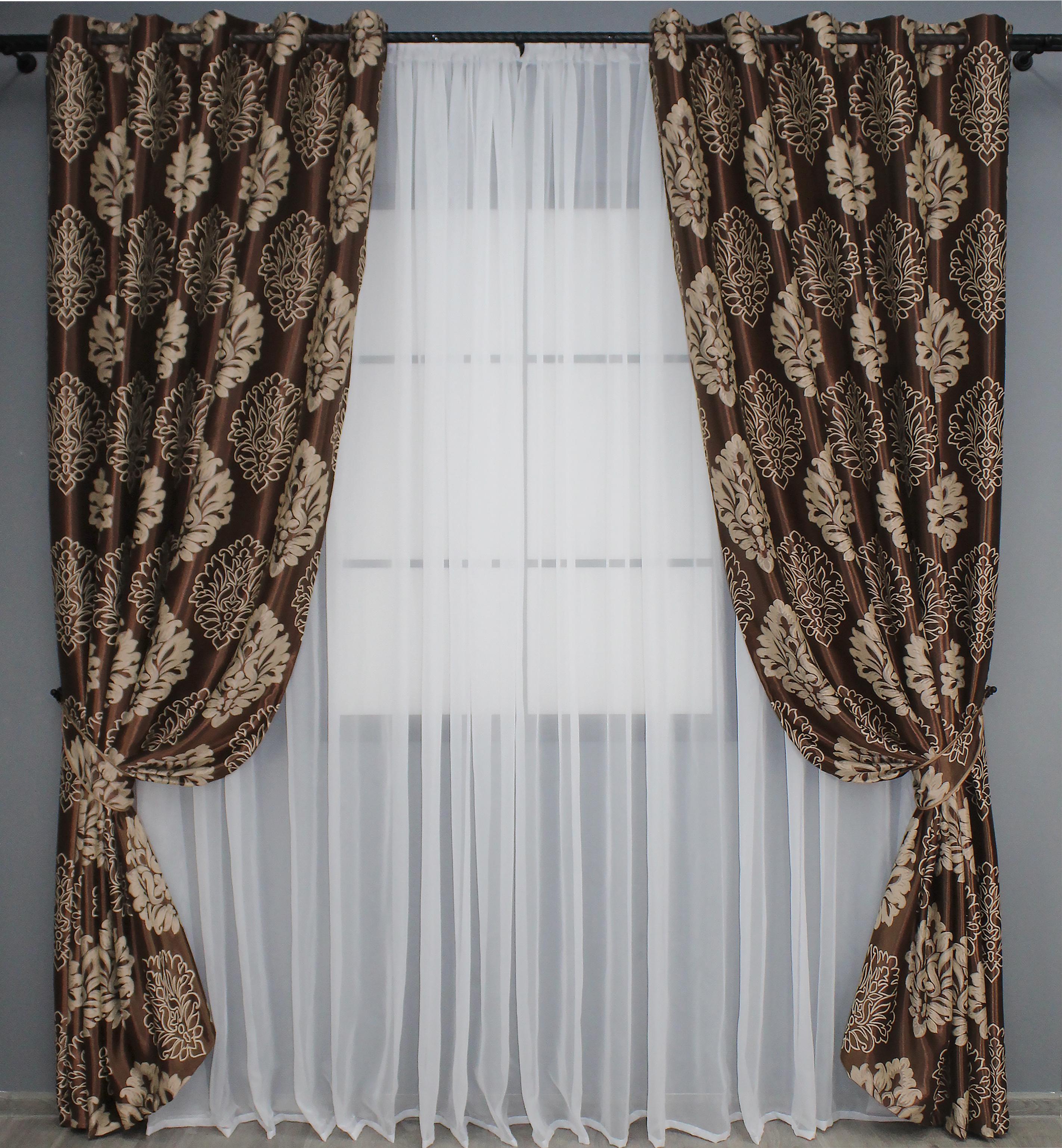 Комплект штор на люверсах VR-Textil Блэкаут-софт Корона № 1274шА 150х250 см 2 шт. Коричневый/Бежевый (37-0021)