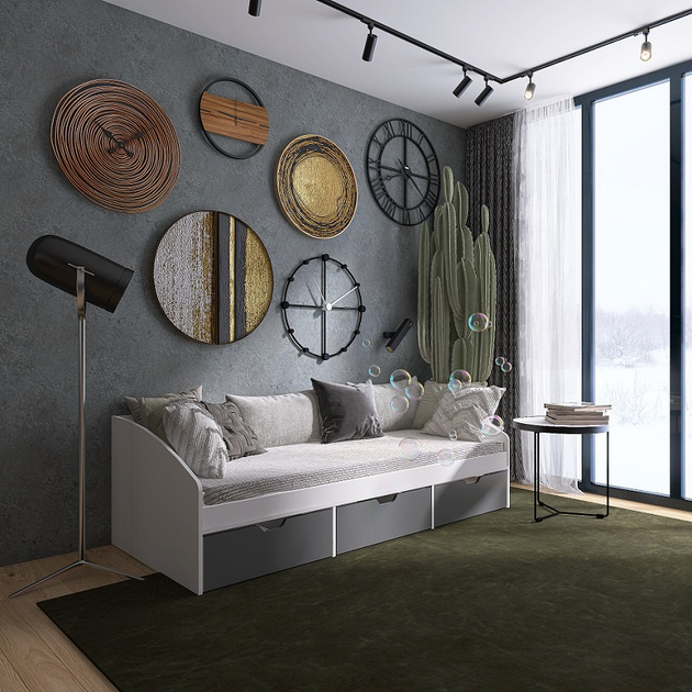 Ліжко односпальне Еверест Комфорт-3 з 3 шухлядамии 80x190 см Німфея альба/Графітовий (25211598) Ліжко односпальне Еверест Комфорт-3 з 3 шухлядамии 80x190 см Німфея альба/Графітовий (25211598)