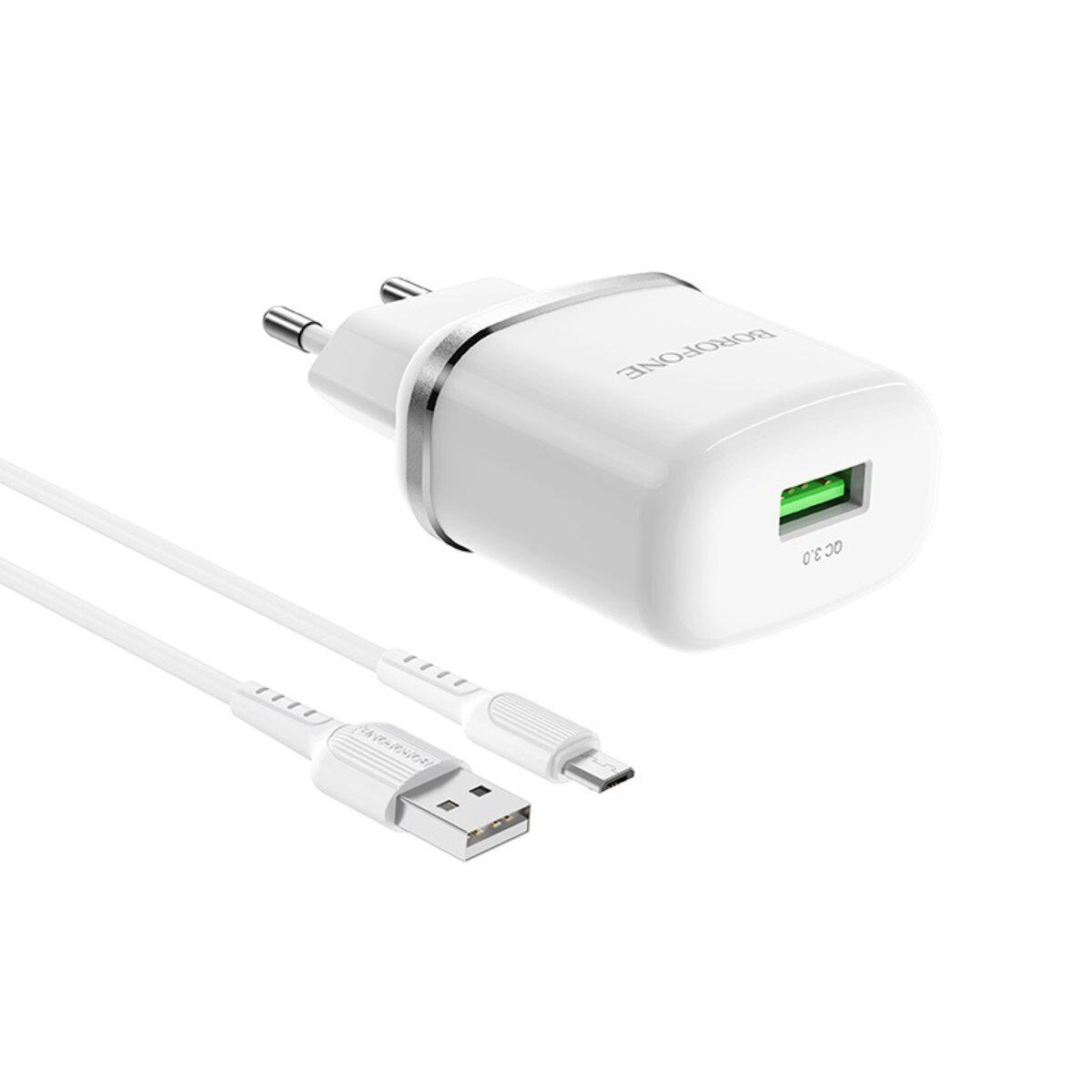 Зарядное устройство Borofone BA36A 18W QC3.0 с кабелем Micro-USB 100 см Белый (601881)