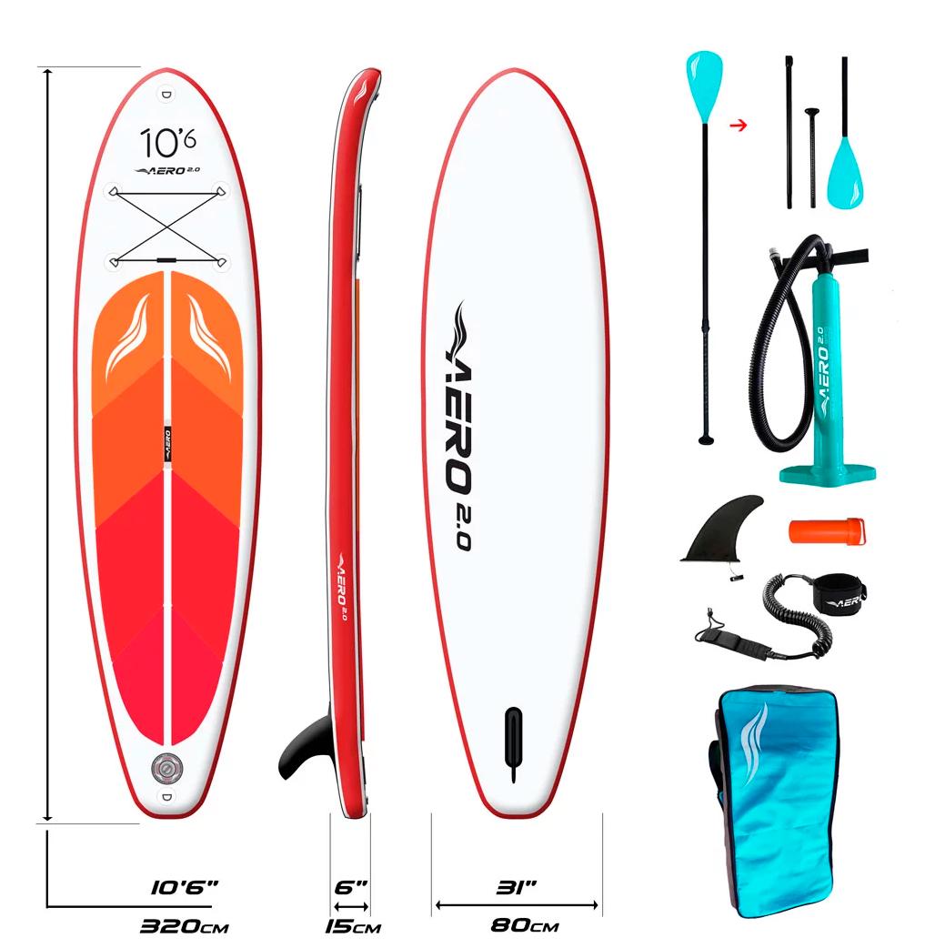 Доска SUP AERO Board 2.0 надувная 320х15х80 см 10,6' Red orange - фото 2