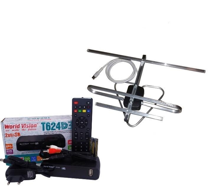 Тюнер WV World Vision T624D3+/антена кімнатна з тв-кабелем