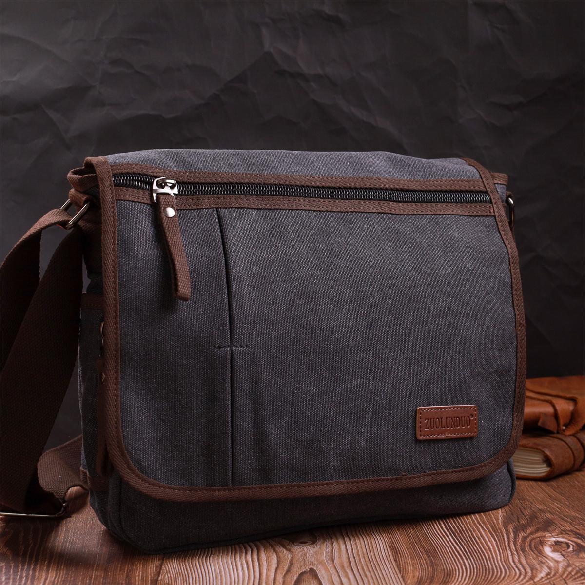 Чоловіча сумка для ноутбука Vintage Bag 22200 з щільного текстилю 13" Чорний - фото 7