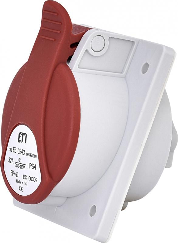 Силовая розетка ETI EE-3243 3P+PE 32А 400 В встроенная IP54 Красный (4482080)