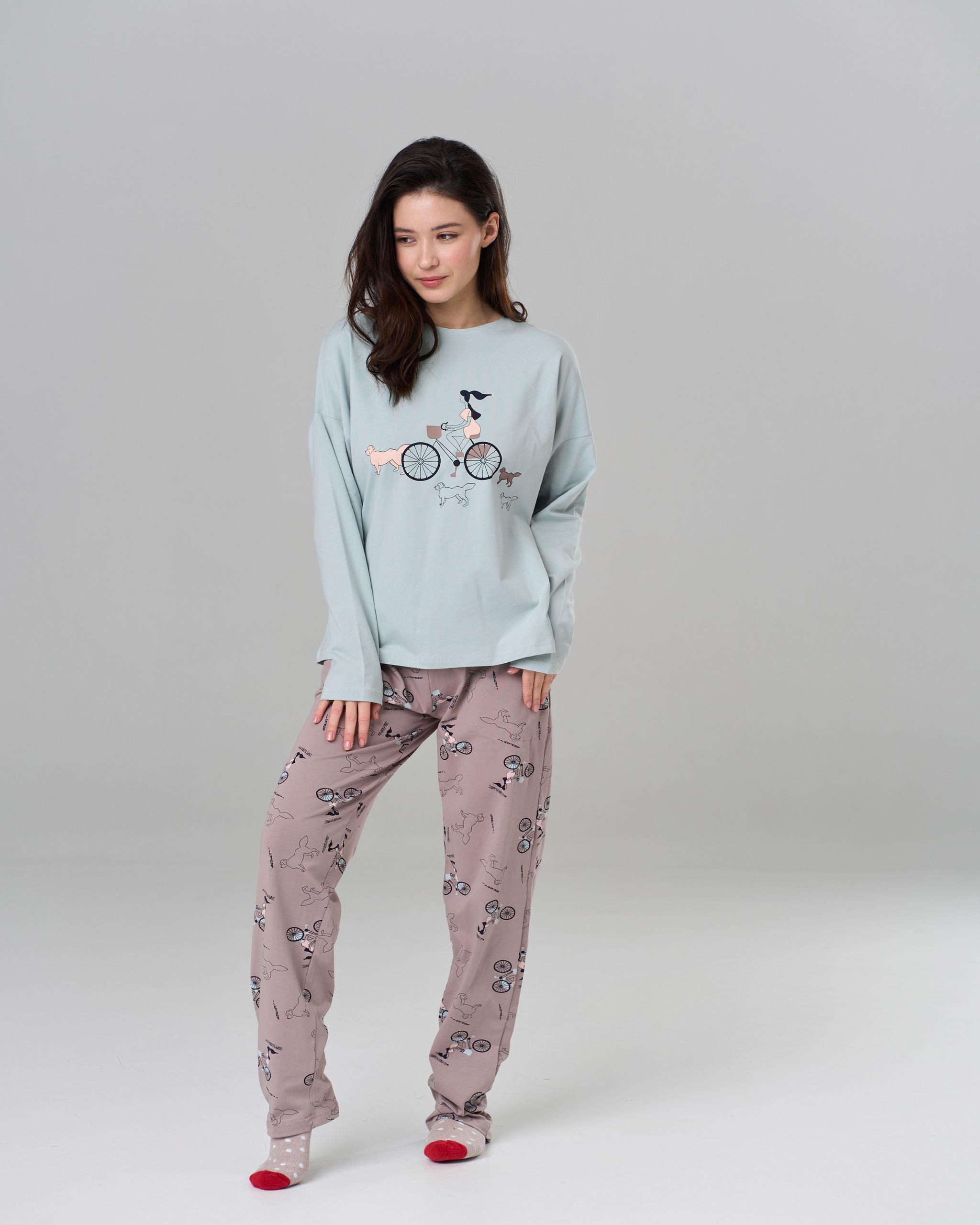 Пижама женская оверсайз с брюками Девушка на велосипеде S Бирюзовый (96625) Пижама женская оверсайз с брюками Девушка на велосипеде S Бирюзовый (96625)